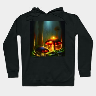 Magical Big Cottage Mushroom House with Lights in Forest with High Trees, Mushroom Aesthetic Hoodie